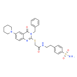 ChemSpider 2D Image | 2-{[3-Benzyl-4-oxo-6-(1-piperidinyl)-3,4-dihydro-2-quinazolinyl]sulfanyl}-N-[2-(4-sulfamoylphenyl)ethyl]acetamide | C30H33N5O4S2