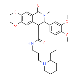 ChemSpider 2D Image | 3-(3,4-Dimethoxyphenyl)-N-[3-(2-ethyl-1-piperidinyl)propyl]-6,7-dimethoxy-2-methyl-1-oxo-1,2,3,4-tetrahydro-4-isoquinolinecarboxamide | C31H43N3O6