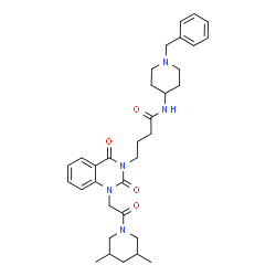 ChemSpider 2D Image | N-(1-Benzyl-4-piperidinyl)-4-{1-[2-(3,5-dimethyl-1-piperidinyl)-2-oxoethyl]-2,4-dioxo-1,4-dihydro-3(2H)-quinazolinyl}butanamide | C33H43N5O4