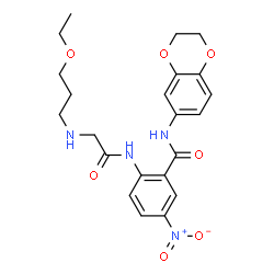 ChemSpider 2D Image | N-(2,3-Dihydro-1,4-benzodioxin-6-yl)-2-{[N-(3-ethoxypropyl)glycyl]amino}-5-nitrobenzamide | C22H26N4O7