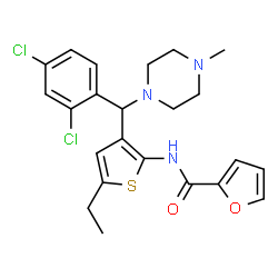 ChemSpider 2D Image | N-{3-[(2,4-Dichlorophenyl)(4-methyl-1-piperazinyl)methyl]-5-ethyl-2-thienyl}-2-furamide | C23H25Cl2N3O2S