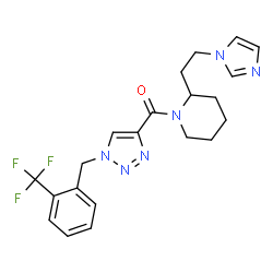 ChemSpider 2D Image | {2-[2-(1H-Imidazol-1-yl)ethyl]-1-piperidinyl}{1-[2-(trifluoromethyl)benzyl]-1H-1,2,3-triazol-4-yl}methanone | C21H23F3N6O