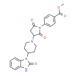 ChemSpider 2D Image | Methyl 4-{2,5-dioxo-3-[4-(2-oxo-2,3-dihydro-1H-benzimidazol-1-yl)-1-piperidinyl]-1-pyrrolidinyl}benzoate | C24H24N4O5