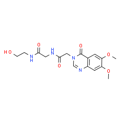 ChemSpider 2D Image | N~2~-[(6,7-Dimethoxy-4-oxo-3(4H)-quinazolinyl)acetyl]-N-(2-hydroxyethyl)glycinamide | C16H20N4O6