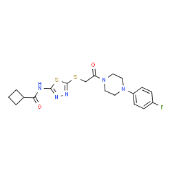 ChemSpider 2D Image | N-[5-({2-[4-(4-Fluorophenyl)-1-piperazinyl]-2-oxoethyl}sulfanyl)-1,3,4-thiadiazol-2-yl]cyclobutanecarboxamide | C19H22FN5O2S2