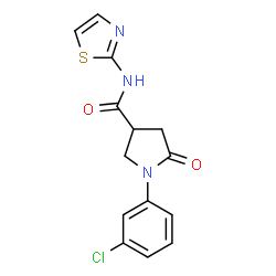 ChemSpider 2D Image | 1-(3-Chlorophenyl)-5-oxo-N-(1,3-thiazol-2-yl)-3-pyrrolidinecarboxamide | C14H12ClN3O2S
