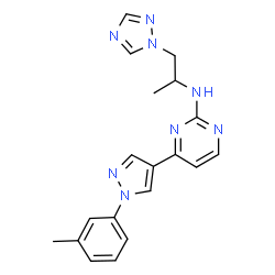 ChemSpider 2D Image | 4-[1-(3-Methylphenyl)-1H-pyrazol-4-yl]-N-[1-(1H-1,2,4-triazol-1-yl)-2-propanyl]-2-pyrimidinamine | C19H20N8