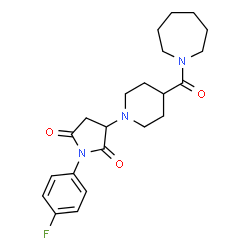 ChemSpider 2D Image | 3-[4-(1-Azepanylcarbonyl)-1-piperidinyl]-1-(4-fluorophenyl)-2,5-pyrrolidinedione | C22H28FN3O3