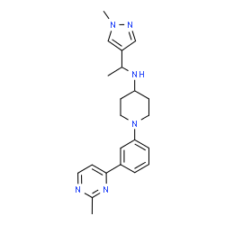 ChemSpider 2D Image | N-[1-(1-Methyl-1H-pyrazol-4-yl)ethyl]-1-[3-(2-methyl-4-pyrimidinyl)phenyl]-4-piperidinamine | C22H28N6