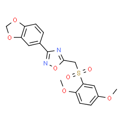 ChemSpider 2D Image | 3-(1,3-Benzodioxol-5-yl)-5-{[(2,5-dimethoxyphenyl)sulfonyl]methyl}-1,2,4-oxadiazole | C18H16N2O7S