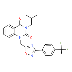 ChemSpider 2D Image | 3-Isobutyl-1-({3-[4-(trifluoromethyl)phenyl]-1,2,4-oxadiazol-5-yl}methyl)-2,4(1H,3H)-quinazolinedione | C22H19F3N4O3