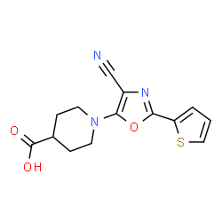 ChemSpider 2D Image | 1-[4-Cyano-2-(2-thienyl)-1,3-oxazol-5-yl]-4-piperidinecarboxylic acid | C14H13N3O3S