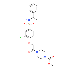 ChemSpider 2D Image | Ethyl 4-({2-chloro-4-[(1-phenylethyl)sulfamoyl]phenoxy}acetyl)-1-piperazinecarboxylate | C23H28ClN3O6S