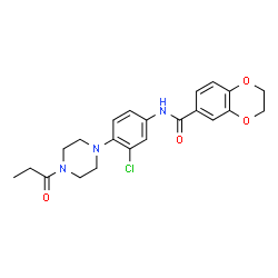 ChemSpider 2D Image | N-[3-chloro-4-(4-propanoylpiperazin-1-yl)phenyl]-2,3-dihydro-1,4-benzodioxine-6-carboxamide | C22H24ClN3O4