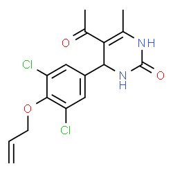ChemSpider 2D Image | 5-Acetyl-4-[4-(allyloxy)-3,5-dichlorophenyl]-6-methyl-3,4-dihydro-2(1H)-pyrimidinone | C16H16Cl2N2O3