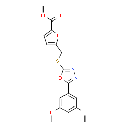ChemSpider 2D Image | Methyl 5-({[5-(3,5-dimethoxyphenyl)-1,3,4-oxadiazol-2-yl]sulfanyl}methyl)-2-furoate | C17H16N2O6S