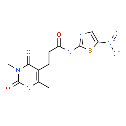 ChemSpider 2D Image | 3-(3,6-Dimethyl-2,4-dioxo-1,2,3,4-tetrahydro-5-pyrimidinyl)-N-(5-nitro-1,3-thiazol-2-yl)propanamide | C12H13N5O5S
