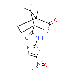 ChemSpider 2D Image | 4,7,7-Trimethyl-N-(5-nitro-1,3-thiazol-2-yl)-3-oxo-2-oxabicyclo[2.2.1]heptane-1-carboxamide | C13H15N3O5S