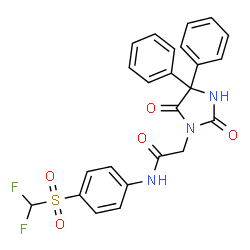 ChemSpider 2D Image | N-{4-[(Difluoromethyl)sulfonyl]phenyl}-2-(2,5-dioxo-4,4-diphenyl-1-imidazolidinyl)acetamide | C24H19F2N3O5S