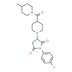 ChemSpider 2D Image | 1-(4-Chlorophenyl)-3-{4-[(4-methyl-1-piperidinyl)carbonyl]-1-piperidinyl}-2,5-pyrrolidinedione | C22H28ClN3O3