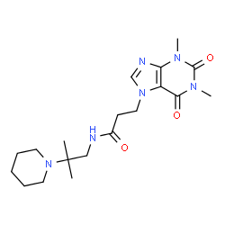 ChemSpider 2D Image | 3-(1,3-Dimethyl-2,6-dioxo-1,2,3,6-tetrahydro-7H-purin-7-yl)-N-[2-methyl-2-(1-piperidinyl)propyl]propanamide | C19H30N6O3