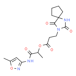 ChemSpider 2D Image | 1-[(5-Methyl-1,2-oxazol-3-yl)amino]-1-oxo-2-propanyl 3-(2,4-dioxo-1,3-diazaspiro[4.4]non-3-yl)propanoate | C17H22N4O6