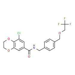 ChemSpider 2D Image | 8-Chloro-N-{4-[(2,2,2-trifluoroethoxy)methyl]benzyl}-2,3-dihydro-1,4-benzodioxine-6-carboxamide | C19H17ClF3NO4
