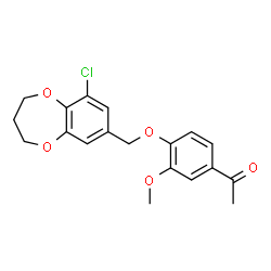 ChemSpider 2D Image | 1-{4-[(9-Chloro-3,4-dihydro-2H-1,5-benzodioxepin-7-yl)methoxy]-3-methoxyphenyl}ethanone | C19H19ClO5