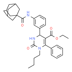 ChemSpider 2D Image | Ethyl 4-{3-[(adamantan-1-ylcarbonyl)amino]phenyl}-1-butyl-2-oxo-6-phenyl-1,2,3,4-tetrahydro-5-pyrimidinecarboxylate | C34H41N3O4