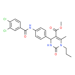 ChemSpider 2D Image | Methyl 4-{4-[(3,4-dichlorobenzoyl)amino]phenyl}-6-methyl-2-oxo-1-propyl-1,2,3,4-tetrahydro-5-pyrimidinecarboxylate | C23H23Cl2N3O4