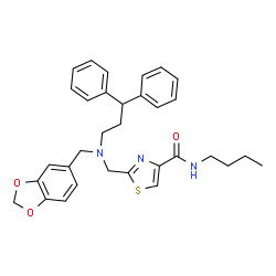 ChemSpider 2D Image | 2-{[(1,3-Benzodioxol-5-ylmethyl)(3,3-diphenylpropyl)amino]methyl}-N-butyl-1,3-thiazole-4-carboxamide | C32H35N3O3S