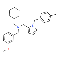 ChemSpider 2D Image | 1-Cyclohexyl-N-(3-methoxybenzyl)-N-{[1-(4-methylbenzyl)-1H-pyrrol-2-yl]methyl}methanamine | C28H36N2O