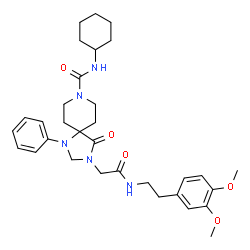 ChemSpider 2D Image | N-Cyclohexyl-3-(2-{[2-(3,4-dimethoxyphenyl)ethyl]amino}-2-oxoethyl)-4-oxo-1-phenyl-1,3,8-triazaspiro[4.5]decane-8-carboxamide | C32H43N5O5