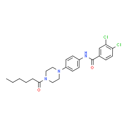 ChemSpider 2D Image | 3,4-Dichloro-N-[4-(4-hexanoyl-1-piperazinyl)phenyl]benzamide | C23H27Cl2N3O2