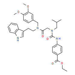 ChemSpider 2D Image | Ethyl 4-{[(2-{(3,4-dimethoxybenzyl)[2-(1H-indol-3-yl)ethyl]amino}-2-oxoethyl)(isobutyl)carbamoyl]amino}benzoate | C35H42N4O6
