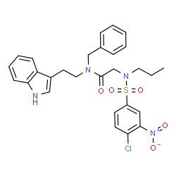 ChemSpider 2D Image | N-Benzyl-N~2~-[(4-chloro-3-nitrophenyl)sulfonyl]-N-[2-(1H-indol-3-yl)ethyl]-N~2~-propylglycinamide | C28H29ClN4O5S