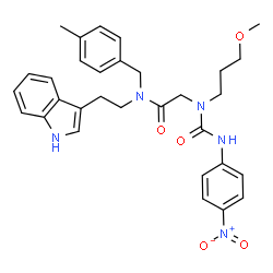 ChemSpider 2D Image | N-[2-(1H-Indol-3-yl)ethyl]-N~2~-(3-methoxypropyl)-N-(4-methylbenzyl)-N~2~-[(4-nitrophenyl)carbamoyl]glycinamide | C31H35N5O5