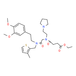 ChemSpider 2D Image | Ethyl 4-{(2-{[2-(3,4-dimethoxyphenyl)ethyl][(3-methyl-2-thienyl)methyl]amino}-2-oxoethyl)[2-(1-pyrrolidinyl)ethyl]amino}-4-oxobutanoate | C30H43N3O6S