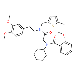 ChemSpider 2D Image | N-Cyclohexyl-N-(2-{[2-(3,4-dimethoxyphenyl)ethyl][(5-methyl-2-thienyl)methyl]amino}-2-oxoethyl)-2-methoxybenzamide | C32H40N2O5S
