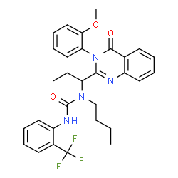ChemSpider 2D Image | 1-Butyl-1-{1-[3-(2-methoxyphenyl)-4-oxo-3,4-dihydro-2-quinazolinyl]propyl}-3-[2-(trifluoromethyl)phenyl]urea | C30H31F3N4O3