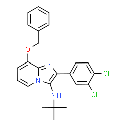 ChemSpider 2D Image | 8-(Benzyloxy)-2-(3,4-dichlorophenyl)-N-(2-methyl-2-propanyl)imidazo[1,2-a]pyridin-3-amine | C24H23Cl2N3O