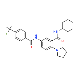 ChemSpider 2D Image | N-Cyclohexyl-2-(1-pyrrolidinyl)-5-{[4-(trifluoromethyl)benzoyl]amino}benzamide | C25H28F3N3O2