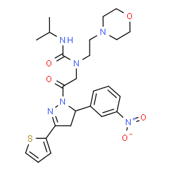 ChemSpider 2D Image | 3-Isopropyl-1-[2-(4-morpholinyl)ethyl]-1-{2-[5-(3-nitrophenyl)-3-(2-thienyl)-4,5-dihydro-1H-pyrazol-1-yl]-2-oxoethyl}urea | C25H32N6O5S