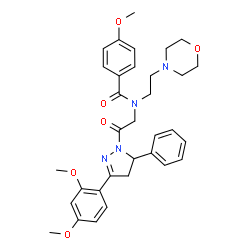 ChemSpider 2D Image | N-{2-[3-(2,4-Dimethoxyphenyl)-5-phenyl-4,5-dihydro-1H-pyrazol-1-yl]-2-oxoethyl}-4-methoxy-N-[2-(4-morpholinyl)ethyl]benzamide | C33H38N4O6