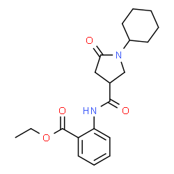 ChemSpider 2D Image | Ethyl 2-{[(1-cyclohexyl-5-oxo-3-pyrrolidinyl)carbonyl]amino}benzoate | C20H26N2O4