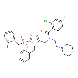 ChemSpider 2D Image | N-({1-Benzyl-2-[(2-methylbenzyl)sulfonyl]-1H-imidazol-5-yl}methyl)-2,4-dichloro-N-[2-(4-morpholinyl)ethyl]benzamide | C32H34Cl2N4O4S