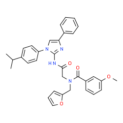 ChemSpider 2D Image | N-(2-Furylmethyl)-N-(2-{[1-(4-isopropylphenyl)-4-phenyl-1H-imidazol-2-yl]amino}-2-oxoethyl)-3-methoxybenzamide | C33H32N4O4