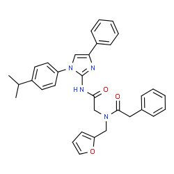 ChemSpider 2D Image | N~2~-(2-Furylmethyl)-N-[1-(4-isopropylphenyl)-4-phenyl-1H-imidazol-2-yl]-N~2~-(phenylacetyl)glycinamide | C33H32N4O3