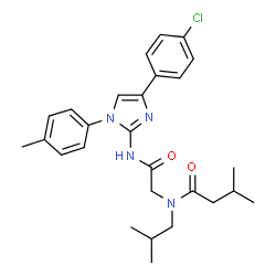 ChemSpider 2D Image | N-(2-{[4-(4-Chlorophenyl)-1-(4-methylphenyl)-1H-imidazol-2-yl]amino}-2-oxoethyl)-N-isobutyl-3-methylbutanamide | C27H33ClN4O2