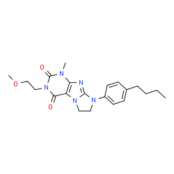 ChemSpider 2D Image | 8-(4-Butylphenyl)-3-(2-methoxyethyl)-1-methyl-7,8-dihydro-1H-imidazo[2,1-f]purine-2,4(3H,6H)-dione | C21H27N5O3